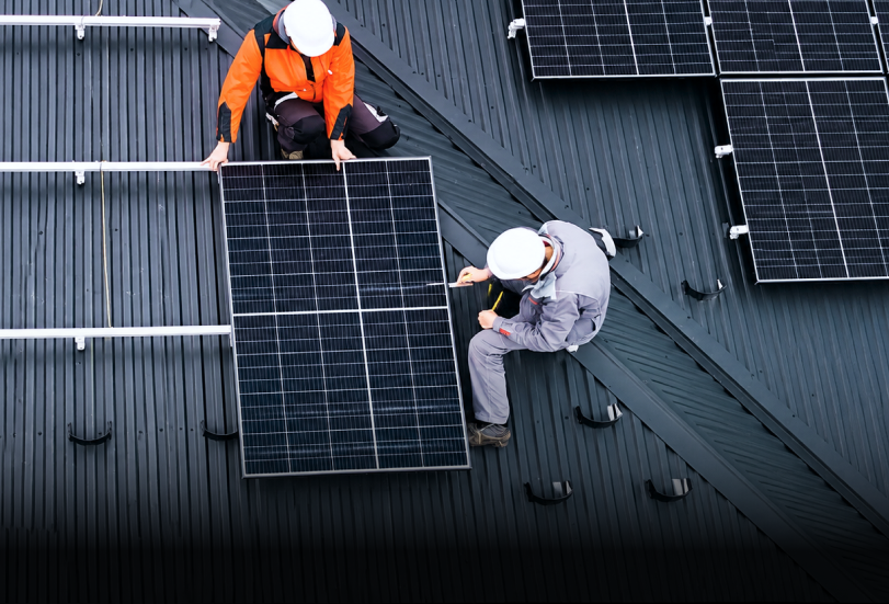 Home rooftops with solar panels