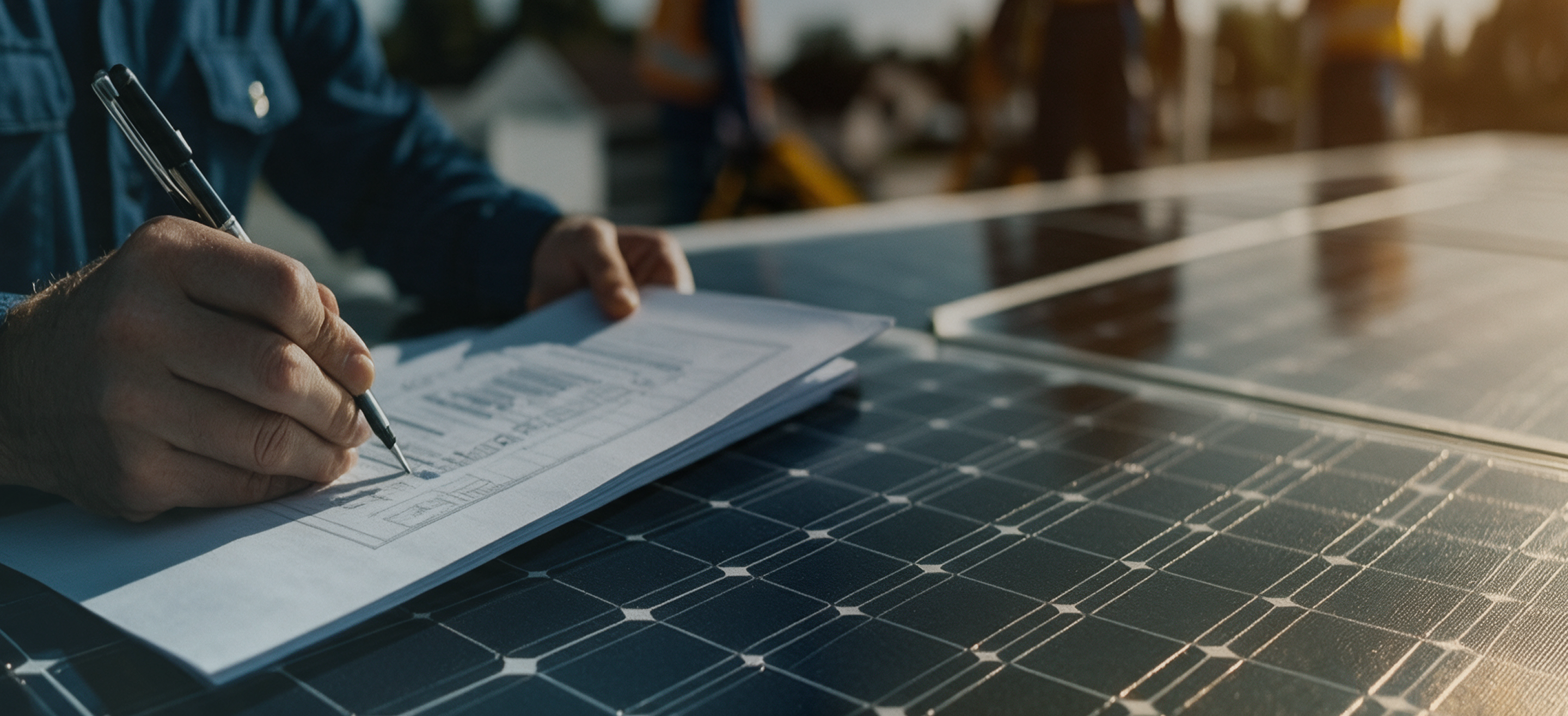 Rooftop solar homes under a bright sky
